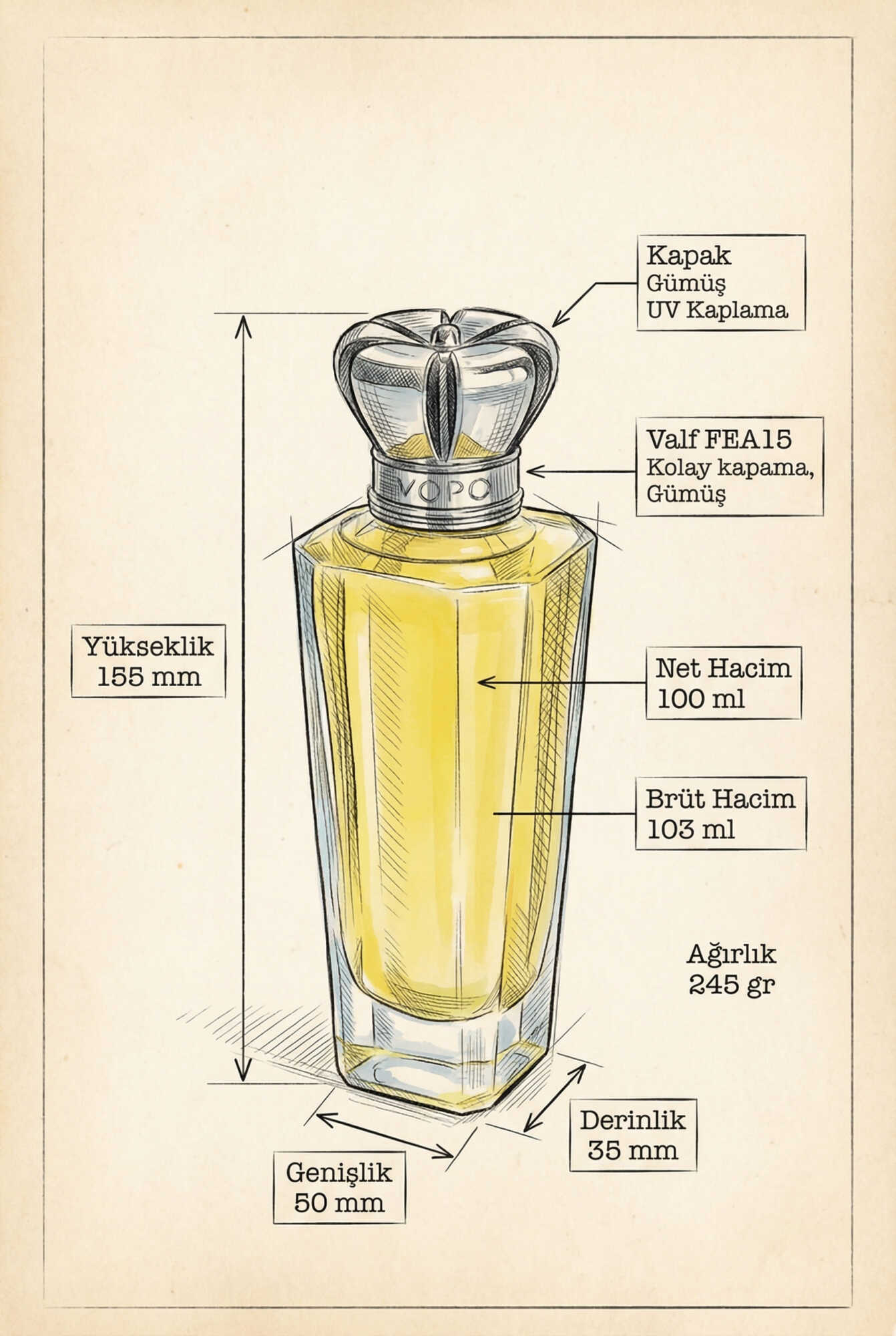 VOPO CROWN 100ml Parfüm Şişesi Takımı - Gümüş - Şelale (1)